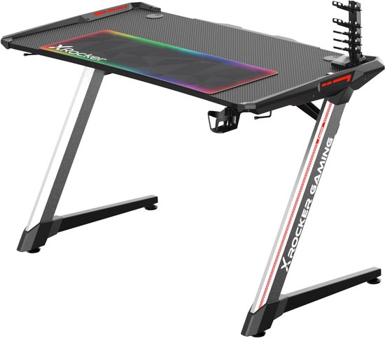 Gamingtafel 120 x 60 cm met RGB-ledverlichting en ergonomisch design van Tidyard