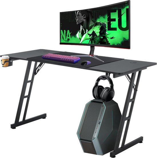 Gamingtafel 160 cm - Koolstofvezel Tafelblad - Ergonomisch Bureau - Zwart van Merkloos