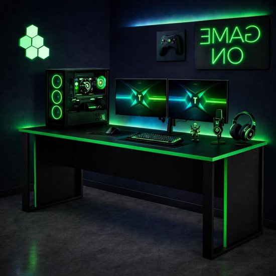 Gamingtafel Bureau - Computertafel Gamertafel - Gaming Setup - Stabiel Frame - 150 cm - Zwart Groen