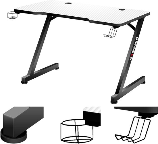 Gamingtafel Bureau - PC Tafel - Thuiswerken Gamers - Met Houder - 120 x 60 cm - Wit