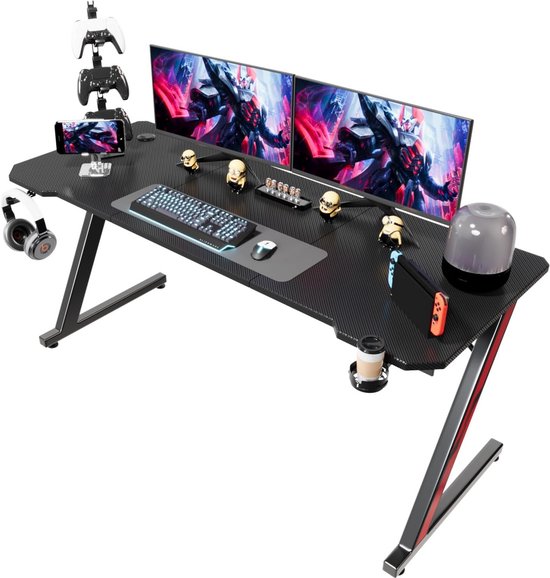Gamingtafel - Bureau - Spel en werk - Stabiel Z-frame ontwerp - 160 x 60 cm - Zwart