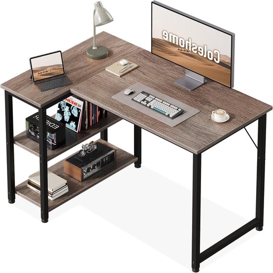 Gamingtafel Hoekbureau - Computertafel Thuiskantoor - Productief Werken - Omkeerbare Planken - 100 x 70 cm - Grijs