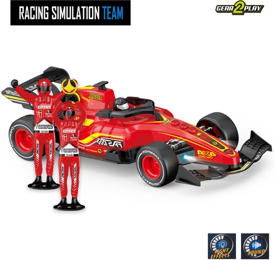 Gear2Play Racing Simulation Team Raceauto 1:12 - Incl. twee coureurs - Met licht en geluid van Merkloos