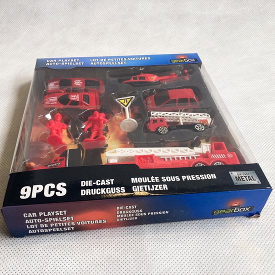 Gearbox - car playset rood - autospeelset - brandweer van Playwood