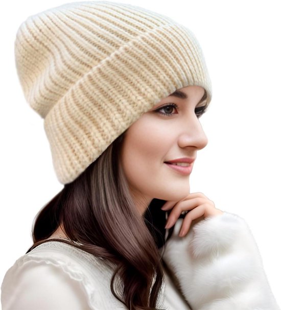 Gebreide muts voor dames en heren - zwart en wit - Maat M van Merkloos