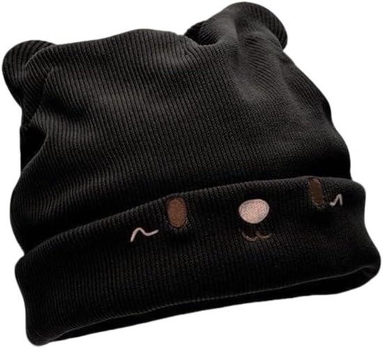 Gebreide mutsen winter dames fleece caps kattenoor design sportieve herenmuts wandelen 54-59 cm.