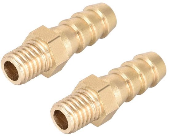 Geribbelde messing koppeling, metrisch, mannelijk met prikkeldraad, 8 mm x M8 x 1,25, 2 stuks