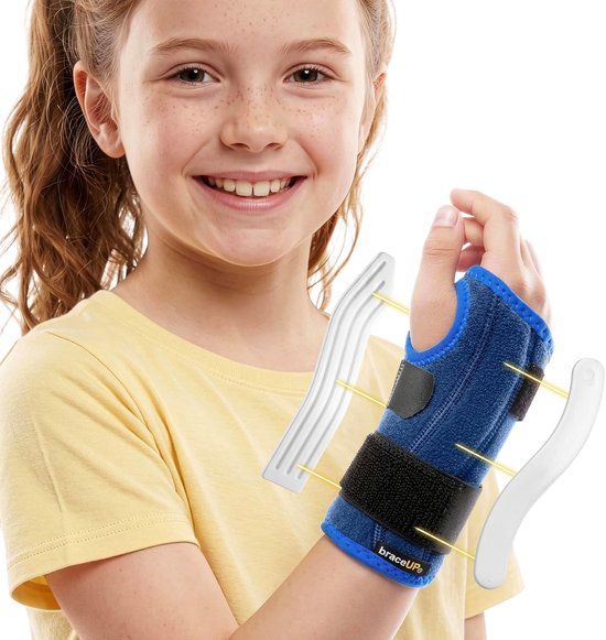 Gestabiliseerde Polsbandage voor Kinderen – Polssteun en Polsspalk voor Jongens en Meisjes (100–150 cm), voor Dagelijks Gebruik (Blauw, One size, Rechts)
