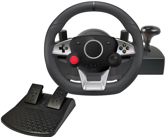 Gloovon® Racestuur & Pedalen - 270 Graden Rotatie - Met Schakelpook & Flippers - Universeel 7-in-1 voor PC, PS4, Xbox & Switch - Zwart van Merkloos