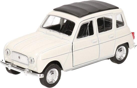 Goki Modelauto Renault 4 - wit - 11 cm - schaalmodel auto - schaal 1:34 - pull-back motor - speelgoed van Merkloos