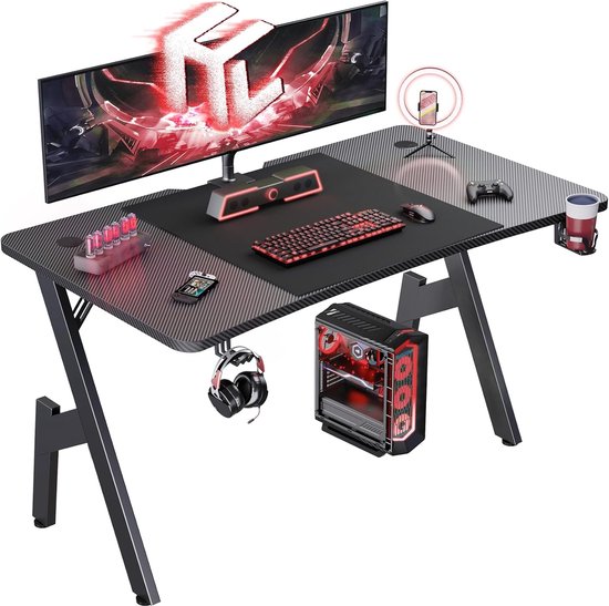 Groot Gaming Bureau 120 cm Breed met Koolstofvezel Oppervlak - PC Werkstation Thuiswerkplek