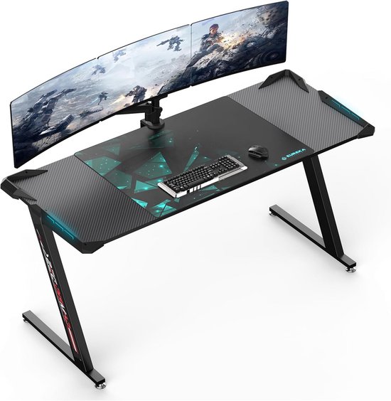 Groot Gaming Bureau met LED Verlichting - 153 x 60 cm Gamingtafel voor PC en Desktop van FEENGROW