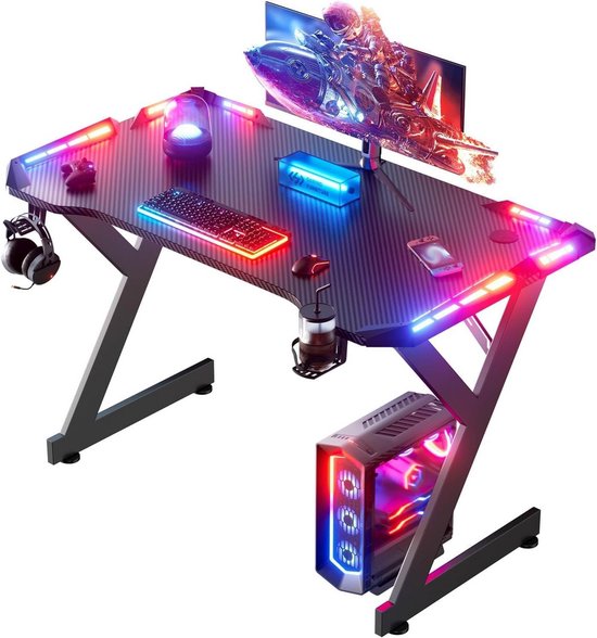 Grote Gaming Bureau met LED Verlichting en Ergonomisch Ontwerp