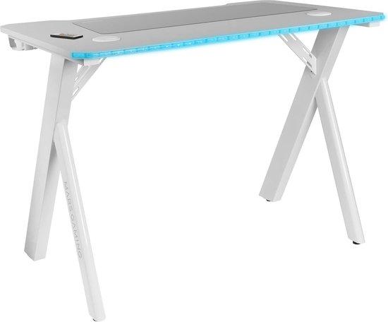 Grote Gaming Bureau met RGB Verlichting en XXL Muismat - Inclusief Hoofdtelefoon & Bekerhouder - 100x60cm Wit van Merkloos