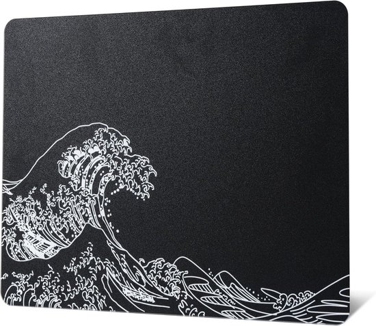 Grote Gaming Mouse Pad van Tempr glas - Zwart Kanagawa - Verbeterde Precisie en Snelheid