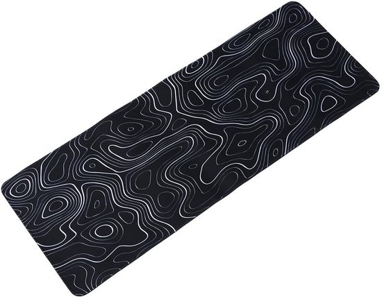 Grote Gaming Muismat 80 x 30 cm - Zwart-Wit Lijnpatroon - Antislip Bureau Muismat met Gestikte Randen voor Kantoor en Thuisgebruik van Merkloos