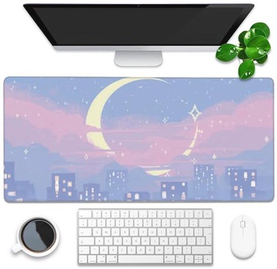 Grote Gaming Muismat met Anime Maan en Stad Nacht Scène - 35,4 x 15,7 Inch van Merkloos