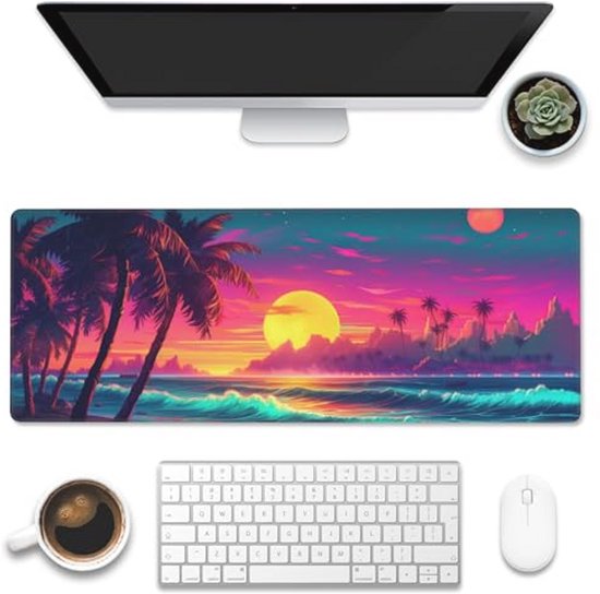 Grote gaming muismat met antislip basis en neon design - 80 x 30 cm van Merkloos