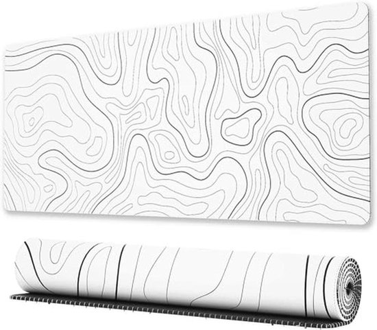 Grote gaming muismat met topografische kaarten en antislip onderlegger - 30 x 80 cm wit van Merkloos