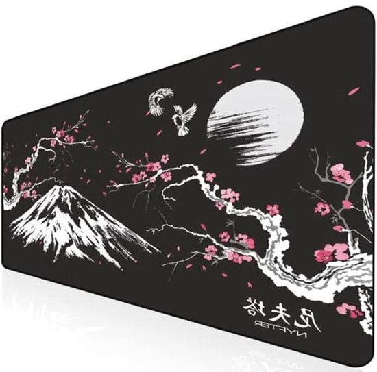 Grote Gaming Muismat Sakura Zwart - 1200 x 600 mm Premium Mouse Pad met Genaaide Randen en Anti-slip Onderkant