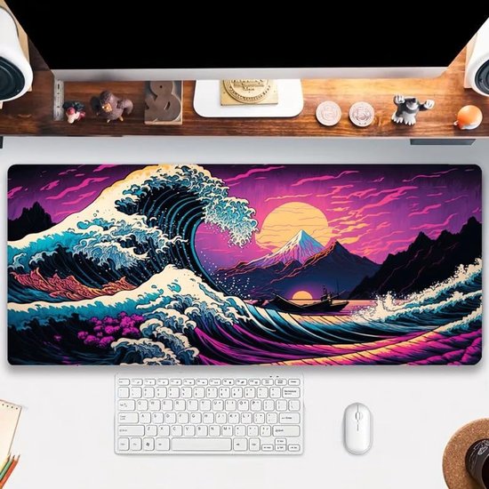 Grote Japanse Zee Golf Gaming Muismat – Waterdichte Bureau Mat met Antislip Rubber Basis, 80 x 30 cm van Merkloos