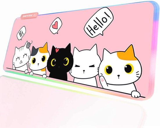 Grote Kawaii RGB Gaming Muismat - Antislip Onderlegger voor Gamers - Roze 800 x 300 mm van Merkloos
