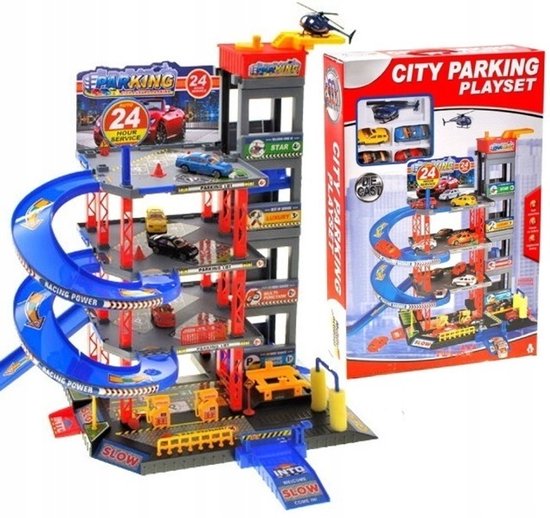 Grote Parkeergarage beschikt over Lift, Auto's en Helikopter van Merkloos