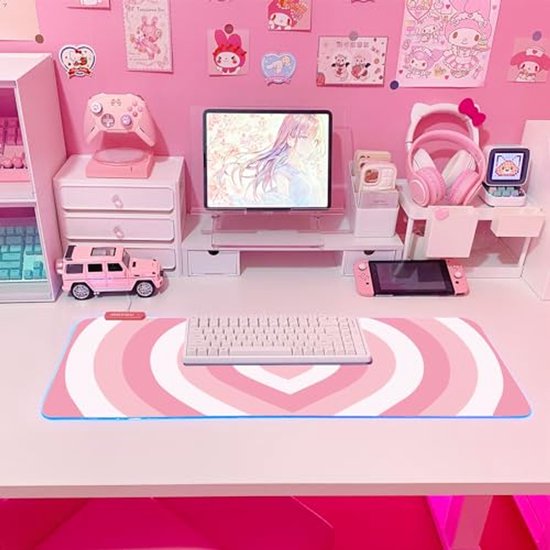 Grote Roze RGB Gaming Muismat met LED Verlichting - XL XXL Formaat - Niet-sliprubber