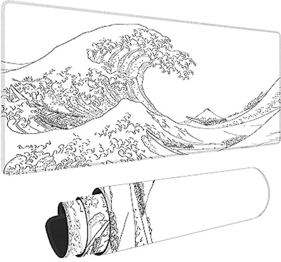 Grote witte gaming muismat met golfpatroon - XL bureauonderlegger met antislip rubberen basis van Merkloos