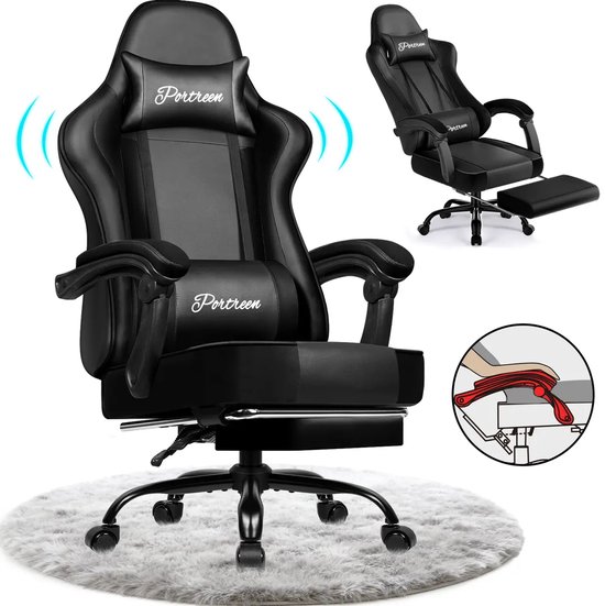 GTIMEX Gamingstoel Ergonomische bureaustoel met uitschuifbare voetensteun Gamingstoel met hoofdsteun en lendensteun Beklede gamingfauteuil 150 kg In hoogte verstelbare gamingstoel