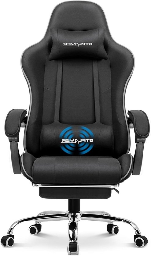 GTPLAYER Game Chair Massage, Gaming Office Chair Ergonomic with Footrest, Adjustable Headrest and Lumbar Support, Height Adjustable, Black Fabric Variant van GTPLAYER