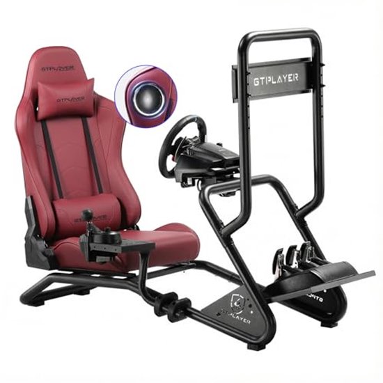GTPLAYER - Simulator Cockpit - Met 3D Luidsprekers en Monitorhouder - Bordeauxrood van GTPLAYER