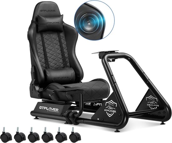 GTPLAYER Simulator Cockpit, SIM Racing Cockpit, Racesim, racesimulator stuurwielstandaard met luidsprekers, stuurwiel en pedaalsteun van GTPLAYER