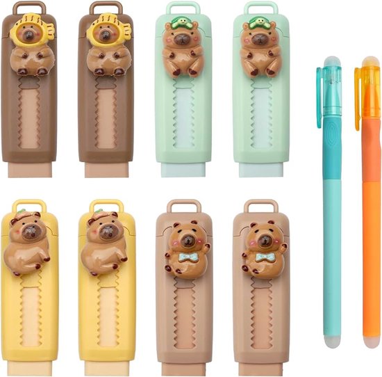 Gummen, 8 uittrekbare gummen + 2 uitwisbare inktpennen, schoon wissen zonder strepen, voor school, kantoor, dagelijks gebruik