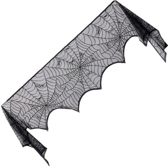 Halloween Manteldecoratie 250x45cm - Zwarte Polyester Spinnenweb Losse Sjaal