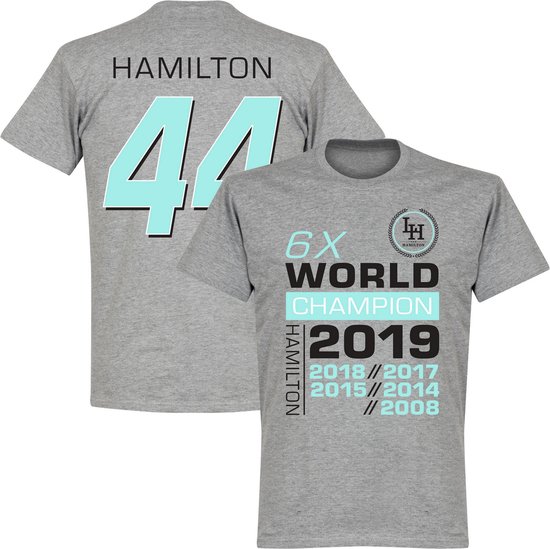 Hamilton 44 6x Wereldkampioen T-Shirt - Grijs - L van Merkloos