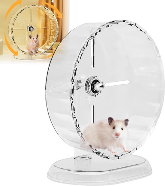 Hamsterwiel, 24 cm stille loopfiets met dubbele lagers, in hoogte verstelbaar, transparant loopwiel voor dwerghamsters, muizen, chinchilla's, lemmingen
