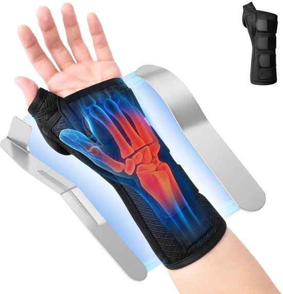 Hand- en polsspalk, orthese met 2 platen van aluminium, verstelbare polsspalk voor carpaal kanaalsyndroom, peesontsteking, artritis en verstuikingen, dwarsduim tot trigger
