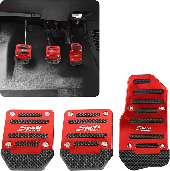 Handmatige auto-pedalen, universeel pedaal voor rempedalen, koppeling en versnelling, rempedaalafdekking, antislip, voor auto, universeel pedaal, rood
