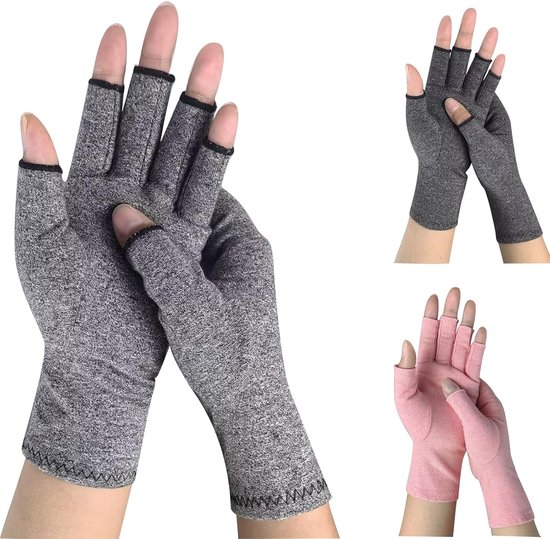 handschoenen, artritis handschoenen, compressiehandschoenen, elastische vingerloze handschoenen, compressiehandschoenen voor het verlichten van symptomen (lichtgrijs, M)