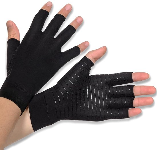 Handschoenen met koper, artritis handschoenen, compressie handschoenen voor vrouwen en mannen, pijnverlichting en warmte (S)