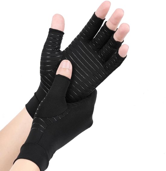 Handschoenen met koper, vingerloze compressiehandschoenen voor typen en dagelijks werk, bieden grip en warmte voor de vingers (S)