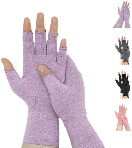 Handschoenen Vingerloze Compressie Handschoenen voor Vrouwen Mannen Hand Ondersteuning voor Reumatoïde Artrose Raynauds Ziekte Relief Ademend Machine Wasbaar voor Typen Rijwerk, Paars