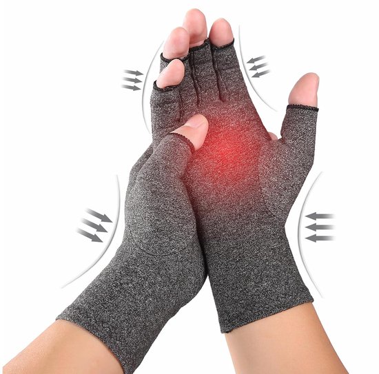 Handschoenen voor artrose van de handen, handschoenen voor reumatoïde artritis, vingerloze compressiehandschoenen voor dames en heren, verlichten gevoelloosheid, zwelling en ontsteking (S)
