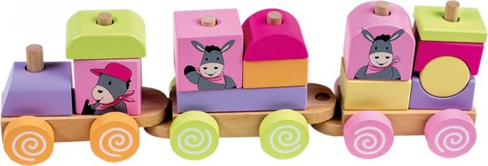 Happy People Houten Blokken Trein 16-delig 34cm Roze van Happy People