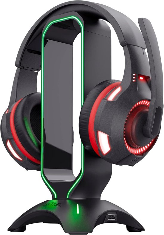 Headset Standaard - Koptelefoon Houder - Gaming Setup - Met USB Poorten - 25.5 cm Hoog - Zwart van Merkloos