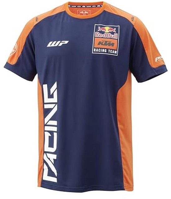 Heren T-shirt van 100% Gerecycled Polyester - Comfortabele Pasvorm - Oranje en Navy Kleur