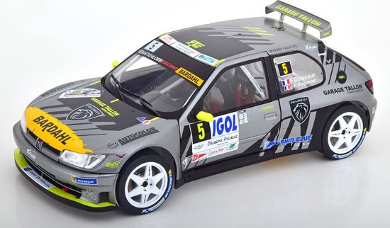 Het 1:18 Diecast-model van de Peugeot 306 Maxi Team Sebastien Loeb Racing #5 Rally Mont Blanc van 2021. De rijders waren F. Delecour en JR Guigonnet. De fabrikant van het schaalmodel is Solido. Dit model is alleen online verkrijgbaa van Solido