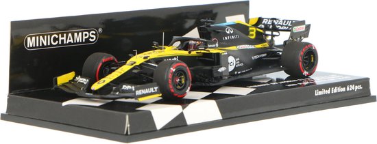 Het 1:43 Diecast-model van de Renault DP R.S.20 #3 van de EIFEL GP van 2020. De bestuurder was Daniel Ricciardo. De fabrikant van het schaalmodel is Minichamps.Dit model is alleen online beschikbaar. van Minichamps