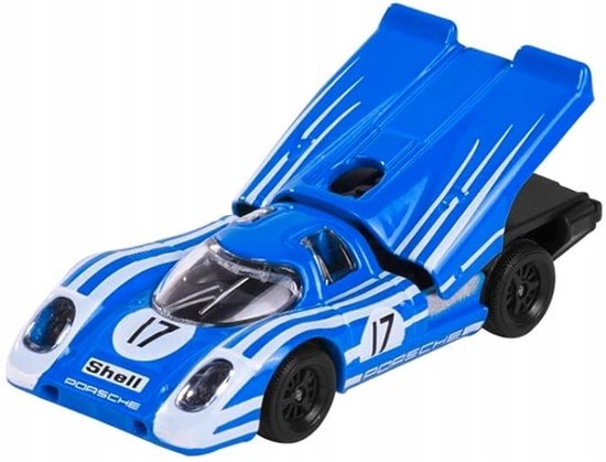 Het Porsche Majortte 917-model van de schalogue 1:64 blaw van Majorette
